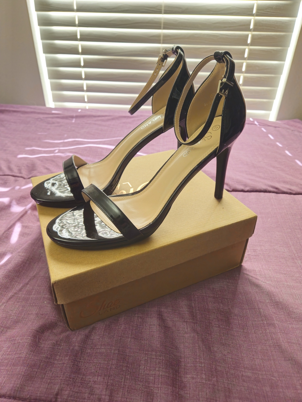 Women's Black Patent Ankle-Strap Stiletto Sandals